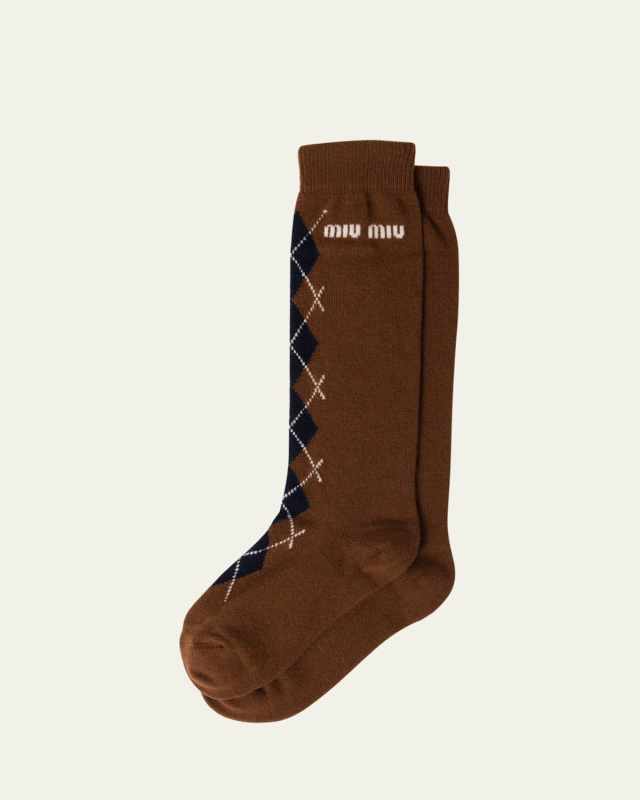 Argyle Pattern Wool Cashmere Socks
